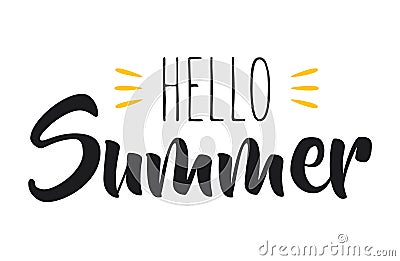 Hand drawn lettering composition of hello summer with a sun Vector Illustration