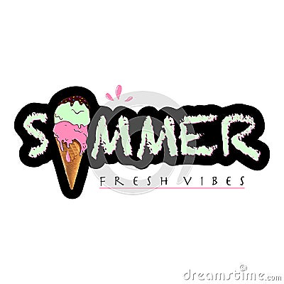 Hand drawn lettering composition of Summer with ice cream. Vector Illustration