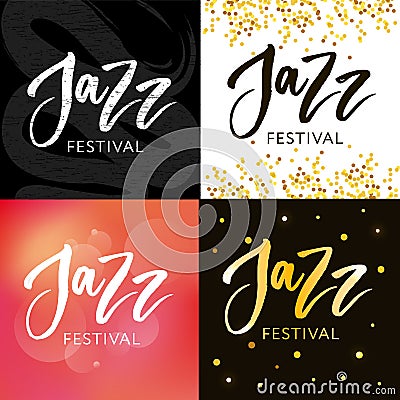 Hand drawn lettering quotes about Jazz festival collections isolated on the white background. Fun brush ink vector calligraphy Cartoon Illustration