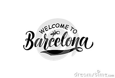 Hand drawn lettering welcome to Barcelona and lizard Stock Photo