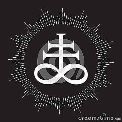 Hand drawn Leviathan Cross alchemical symbol for sulphur, associated with the fire and brimstone of Hell. Black and white isolated Vector Illustration