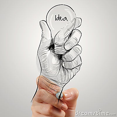 Hand drawn light bulb with IDEA word Stock Photo