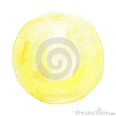 Hand drawn light yellow watercolor blurred circle isolated on white background. Stock Photo