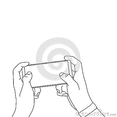 Hand drawn line art design people playing game mobile Stock Photo