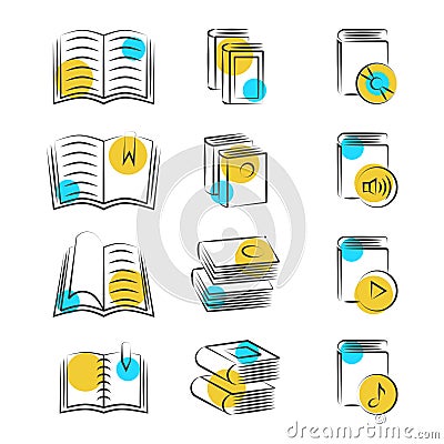 Hand drawn line book icons on white background Vector Illustration
