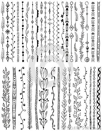 Hand drawn line border set Vector Illustration