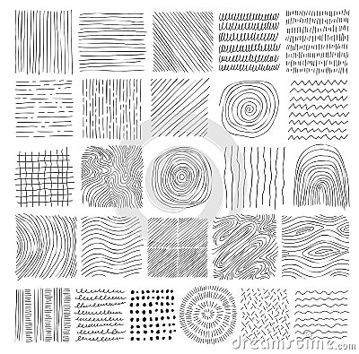 Hand drawn line texture set. Vector scribble, horizontal and wave strokes collection. Graphic vector freehand textures Cartoon Illustration