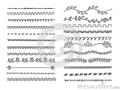 Hand drawn lines. Web dividers hatching pencil scribble vector underlines Vector Illustration