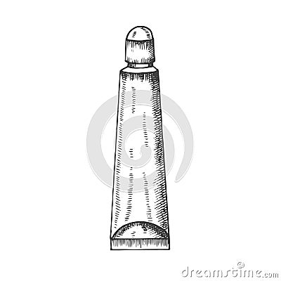 Hand drawn lip gloss in sketch style. Doodle engraving cosmetics. Vector Illustration