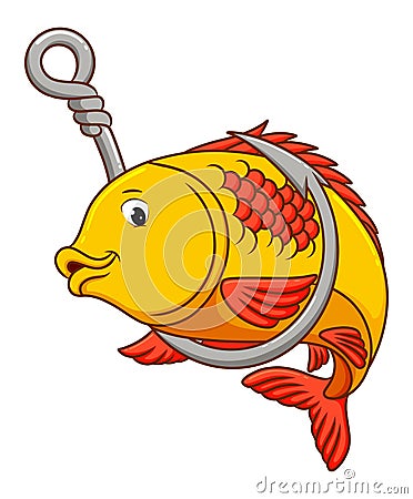 The hand drawn of the little fish is hooked up Vector Illustration