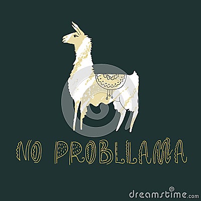 Hand drawn llama with amazing text Vector Illustration