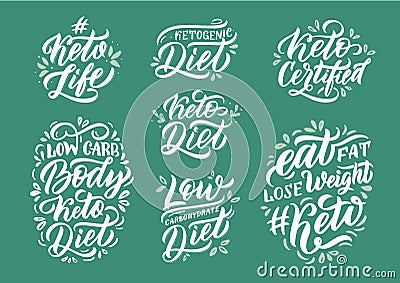 Hand drawn logo set. Phrases for ketogenic diet. Stock Photo