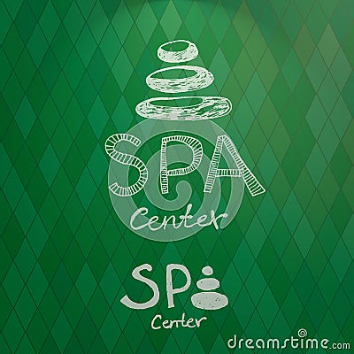 Hand drawn logo of spa center made from stacked white stones Cartoon Illustration