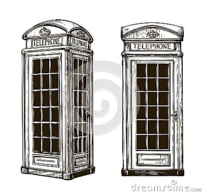 Hand drawn London phone booth. Sketch vector illustration Vector Illustration