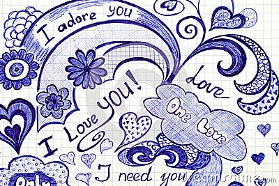 Hand drawn love doodles messages on paper Stock Photo