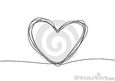 Hand drawn love heart symbol continuous one line drawing. Vector minimalism black and white colors Vector Illustration