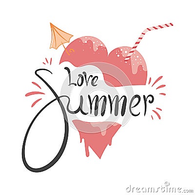 Hand Drawn Love Summer with Heart Ice Cream Vector Illustration