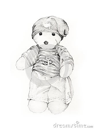 Hand Drawn Lovely Teddy Bear in Sailor Shirts Stock Photo