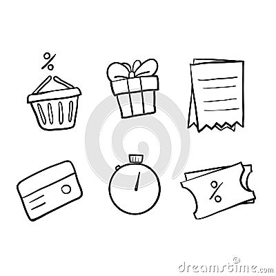 Hand drawn Loyalty card, incentive program vector icon set, earn bonus points for purchase, discount coupon, limited time period, Vector Illustration