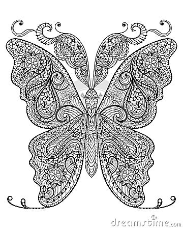 Hand drawn magic butterfly for adult anti stress Coloring Page Vector Illustration