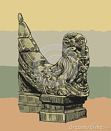 hand drawn Makara relief prambanan temple Vector Illustration