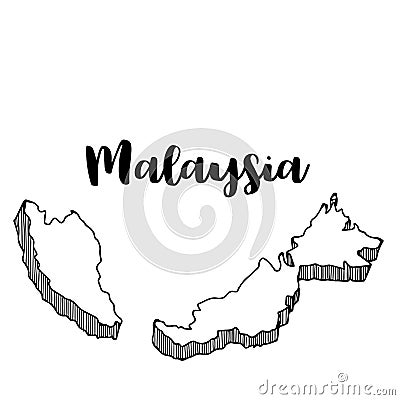 Hand drawn of Malaysia map, illustration Stock Photo