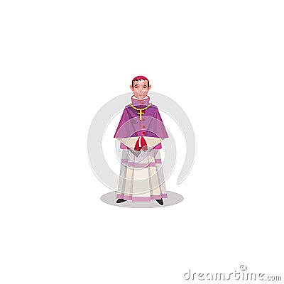 Catholic priest in purple cassock and golden cross vector illustration Vector Illustration