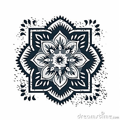 Hand Drawn Mandala: Distressed Materials, Bold Stencil, Classic Tattoo Motifs Stock Photo