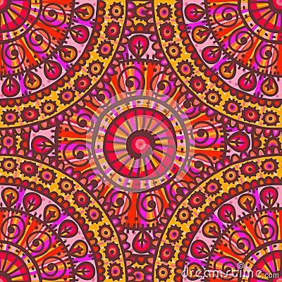 Hand drawn mandala seamless pattern in pink tones Vector Illustration