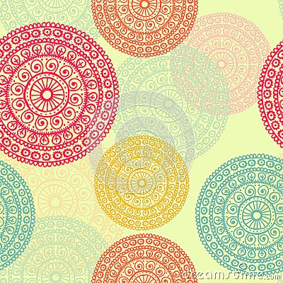 Hand drawn mandala seamless pattern in retrol tones Vector Illustration