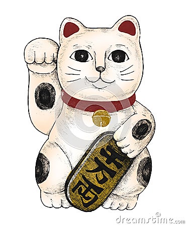 Hand drawn maneki neko figurine Stock Photo