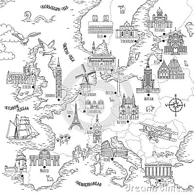 Hand drawn map of Europe Vector Illustration