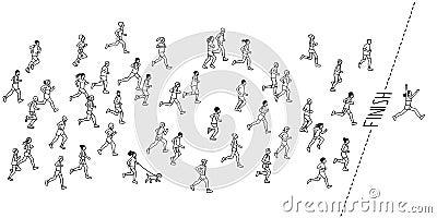 Hand drawn marathon runners Vector Illustration