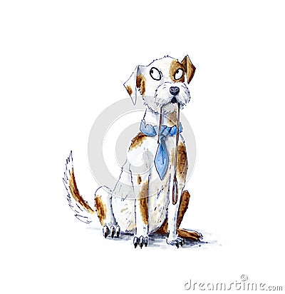 Hand drawn illustration of a smart dog ready for walk Cartoon Illustration