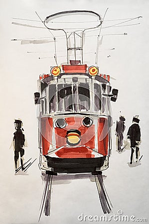 Hand drawn marker sketch of Taksim Istiklal Street Stock Photo