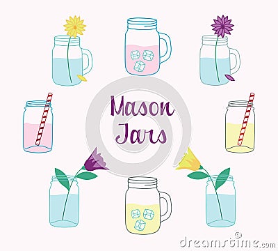 Hand Drawn Mason Jars Set Vector Illustration