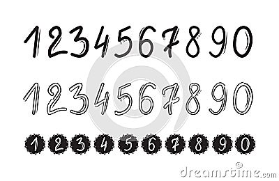 Hand-Drawn Mathematical Numbers Set in Solid, Double Thin and Patterned Typeface Vector Illustration