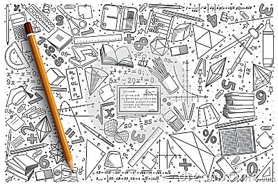 Hand drawn Mathematics vector doodle set Vector Illustration