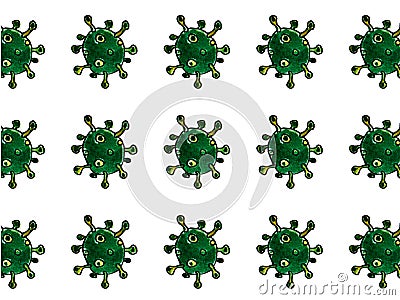 Medical Doodle line watercolor virus, coronavirus. Medical sketch pattern Stock Photo