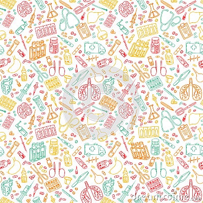 Hand drawn Medicine doodle. vector seamless pattern. Vector Illustration