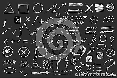 Hand drawn mega set elements in flat graphic design. Collection objects of doodle shapes, arrows, cross, round, dots Vector Illustration