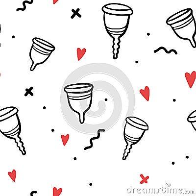 hand-drawn menstrual cup seamless pattern. Vector line illustration. Period pattern isolated. Zero-waste pattern with Vector Illustration