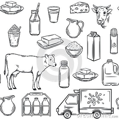 Hand drawn milk product seamless pattern Vector Illustration