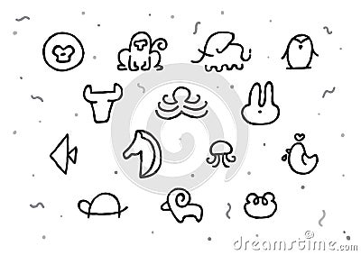 Hand Drawn Minimal Animal Icons Vector Illustration