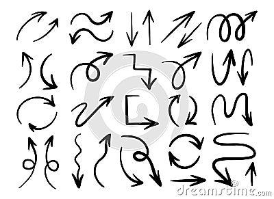 Hand drawn minimalist arrow doodle collection. Graphic arrows set Vector Illustration