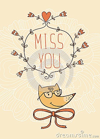 Hand drawn miss you card. Vector Illustration