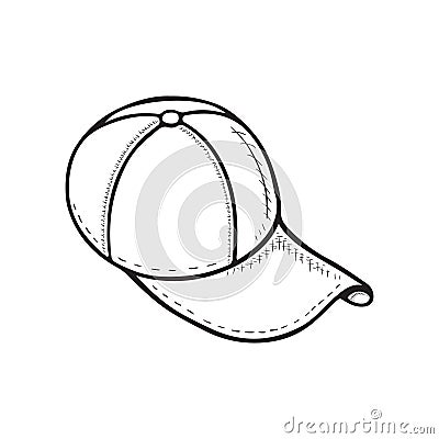 Hand drawn monochromatic illustration of cartoon baseball cap Vector Illustration