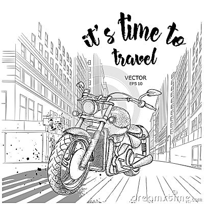 Hand drawn motorcycle on background. New York. hand drawn vector illustration Vector Illustration