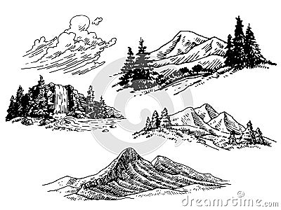 Hand-drawn Mountain Illustrations Vector Illustration