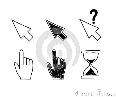 Hand drawn mouse cursors icons pointers arrow Vector Illustration